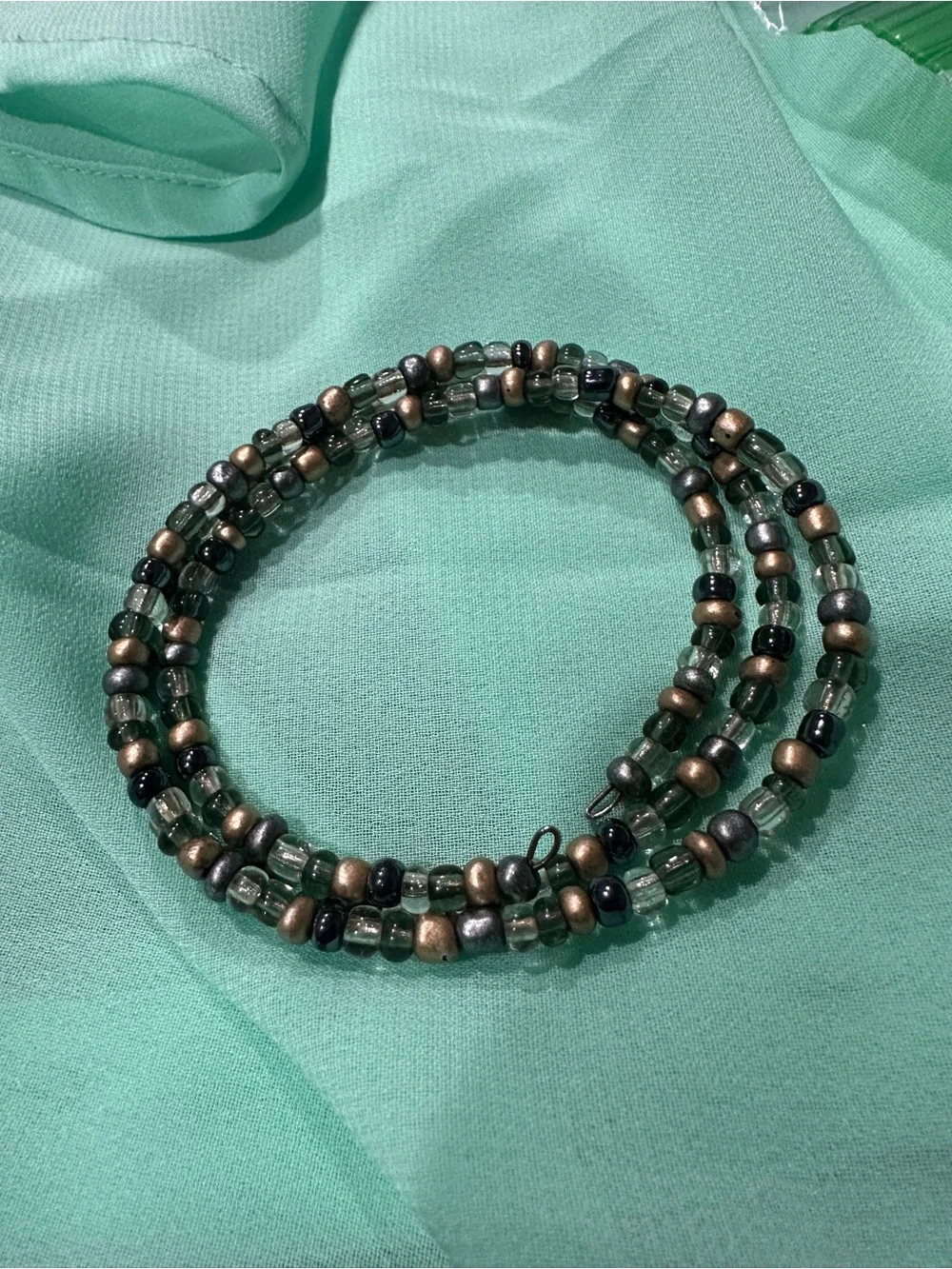 Green and Metallic Multi-Strand Beaded Wrap Bracelet